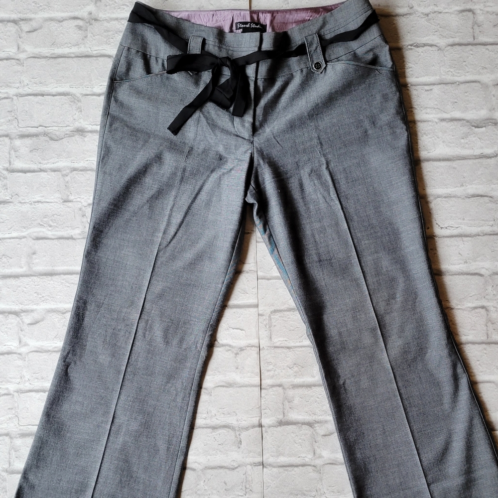Stoosh Studio Gray Pants W/ Black  Ribbon Belt size 12